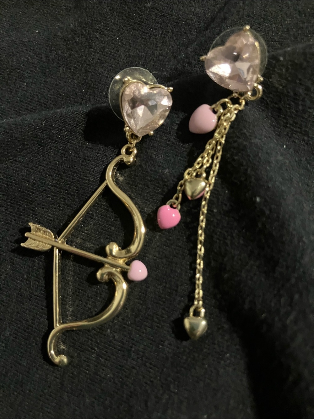 Betsey Johnson Gold-Tone Cupid Bow and Pink Heart Mismatched Drop Earrings